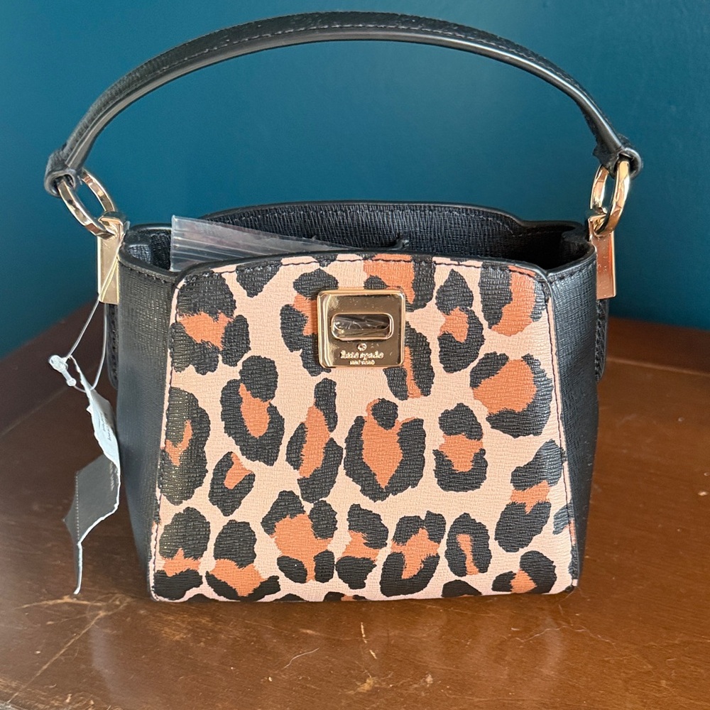 Kate Spade Leopard Print Black Leather Handbag NWT